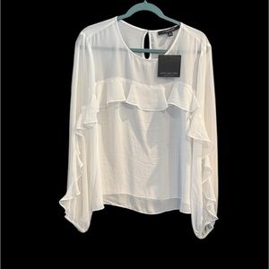 Marc New York Sheer White Ruffle Blouse XL NWT